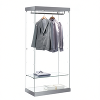Vitrine moderne en verre 93x53x200cm gris clair avec éclairage LED et tringle à vêtements, base miroir, roulettes dissimulées