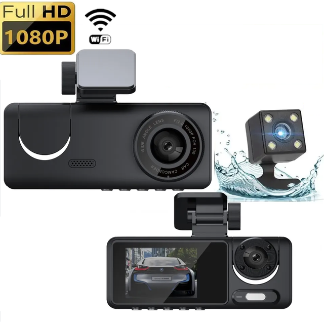 Car DVR Car Accessory Free Mirror S16 3 Channel WiFi Dash Cam for Cars Camera 1080P Video Recorder Rear View Camera for Vehicle