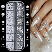 12 grille demi-ronde perles blanches Nail Art décorations Flatback strass accessoires pour ongles