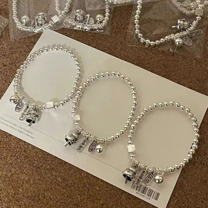Bracelet en argent sterling S925 avec breloque chat porte-bonheur, bracelet élastique à perles rondes pour femmes, bijoux fins à porter au quotidien - Product Image 2