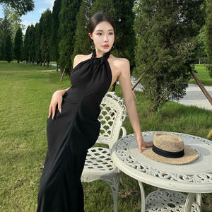 Vestido de <span class=keywords><strong>Vacaciones</strong></span> Negro al por Mayor, Nuevo Modelo 2026 con Cuello Halter para Eventos Nocturnos en Resorts de Lujo - Product Image 4