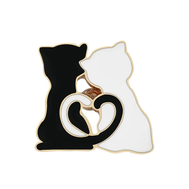 黒と白の猫のエナメルピン抱き締める猫のブローチ漫画かわいい動物のバックパックラペルカスタムバッジ友達へのギフト