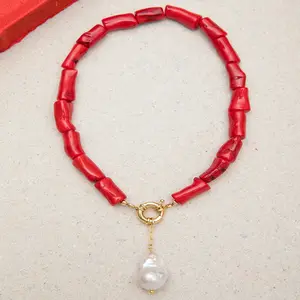 LS-A1877 Fashion Coral Necklace High Quality Pearl Pendant Clothes Accessories Attending Wedding Banquet Jewelry Best Friend