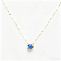 Collar con Colgante de Calcedonia Azul Halo en Oro Sólido de 18K PCX, Cadena Delicada con Eslabones Ovalados, Piedra de Nacimiento de Ágata, Joyería Fina, Regalo para Mujer