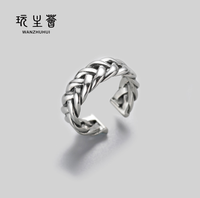 Bague Unisexe Tendance en Argent Sterling Tressé Style Vintage pour Hommes, Bijoux Simples, OEM, 1 pièce/sac OPP