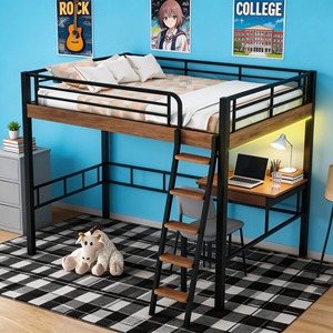 <span class=keywords><strong>Lit</strong></span> mezzanine moderne en métal avec bureau et échelle <span class=keywords><strong>pour</strong></span> petit appartement, meuble gain de place <span class=keywords><strong>pour</strong></span> chambre à coucher - Product Image 4