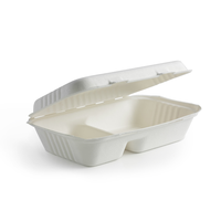 Boîte à clapet compartimentée robuste 9"x6" en pulpe de canne à sucre compostable, conteneur alimentaire biodégradable en bagasse avec couvercle à charnière