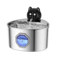 Fontaine à eau automatique sans fil en acier inoxydable pour chats 2,6 L avec filtre, capteur de mouvement, pompe silencieuse à faible bruit, fenêtre octogonale pour chats et chiens