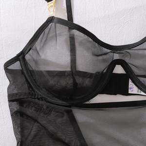 Ensemble de Lingerie Teddy de Luxe pour Femme, Col Noir, Style Spicy Girl, 4 Pièces, Transparent <span class=keywords><strong>en</strong></span> Maille Fine, avec <span class=keywords><strong>Porte</strong></span>-Jarretelles Nude Sexy - Product Image 4