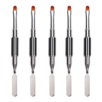 Ensemble de pinceaux professionnels pour gel à ongles à double embout en silicone avec manche en bois, étiquette privée, vente en gros