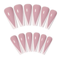 Lot de 24 faux ongles longs en forme de cercueil, style français brillant, pré-dessinés, pour revendeurs et salons de manucure