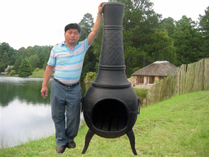 大型鋳鉄製屋外薪焚きチミネア、織り模様のパティオ用炭火ヒーター、大型ガーデンBBQチミネア - Product Image 4