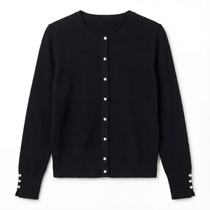 Cárdigan de Punto Fino Elegante para <span class=keywords><strong>Mujer</strong></span>, OEM ODM, con Botones de Perla, Cuello Redondo, Manga Larga, Estilo Casual - Product Image 5