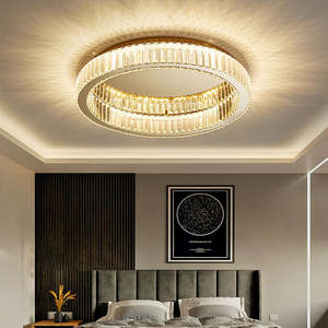 Lustre de luxe en acier inoxydable anneaux lumineux led rond cercle led plafonniers en cristal design moderne pour chambre à coucher - Product Image 4