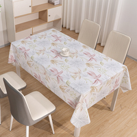 Nappe en PVC imprimée RNPT, motif floral crème, feuilles, nappe personnalisée imprimée, nappe en plastique avec nappe rectangulaire