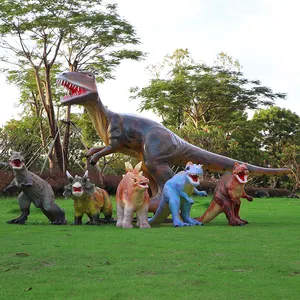 Modelo de escultura de fibra de vidrio para parque de atracciones, parque de atracciones mecánico t-rex, tamaño real, animación de dinosaurio