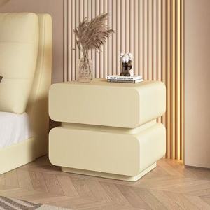 Mesa de Noche de Madera Maciza de Estilo Moderno y Sencillo con Gabinete de Almacenamiento Mini Ultraestrecho de Cuero para Dormitorio Pequeño o Sala de Estar - Product Image 4