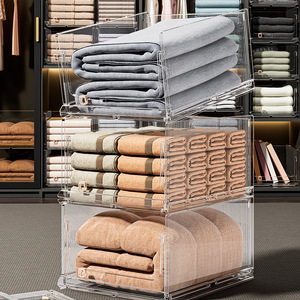 Clear Plastic Stackable Clothes Storage Foldable Pull Out Drawers Bins For Closet