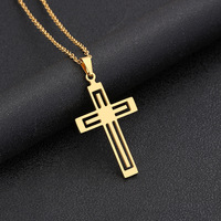Promotion Américaine Chaîne à Maillons Entrelacés Plaqué Or PVD Collier Pendentif Croix Ankh en Acier Inoxydable pour Femme