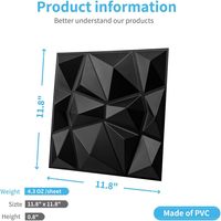 Panel Dinding PVC Desain Berlian 3D Modern Anti-Statis Tahan Air Warna Hitam Matte 50*50cm untuk Dekorasi Rumah Tangga