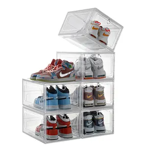 Großhandel Custom Transparent Kunststoff Sneaker Stapelbare Schuh Aufbewahrung boxen Drop Front Acryl Schublade Typ Magnetic Clear Schuhkarton