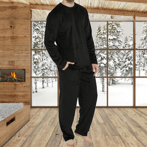 Ensemble de pyjama thermique en velours corail pour homme, couleur unie, polaire, 1 pièce, haut à manches longues et pantalon - Product Image 3