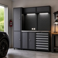 Station de travail modulaire en acier avec armoire à outils, plan de travail en acier inoxydable, éclairage LED, prises électriques, OEM/ODM/OBM, taille personnalisable, antirouille