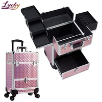 Roulant Maquillage Train Cas Grand Stockage Cosmétique Chariot Tiroir Coulissant Maquillage Voyage Cas avec Clé