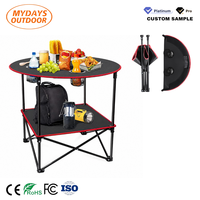 Table de pique-nique ronde pliable légère et portable Mydays pour l'extérieur avec 4 porte-gobelets et sac de transport pour barbecue, camping, pêche