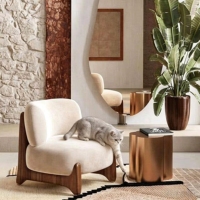 Fauteuil d'appoint de luxe moderne pour hôtel, avec housse, écologique, confortable, gris, pieds en bois, design pour salon
