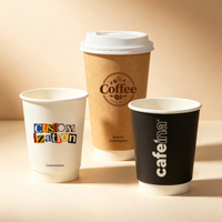 Gobelets à café en papier biodégradables de 8 oz, 12 oz et 16 oz avec couvercles, double paroi, écologiques, logo personnalisé, pour cafés et plats à emporter