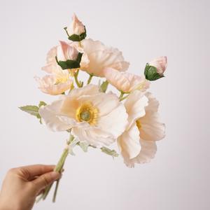 Flor de Amapola Artificial de Tacto Real en Color <span class=keywords><strong>Rosa</strong></span> y Blanco a Precio de Fábrica para Centros de Mesa en el Hogar, Decoración de Bodas - Product Image 1
