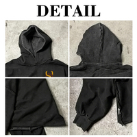 Sudadera con capucha personalizada del fabricante, con bordado, lavado ácido, efecto desgastado, apliques y parches, estilo descolorido por el sol