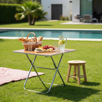 Table pliante carrée en bois à prix de gros pour pique-niques en extérieur, petite table pliante à cadre métallique