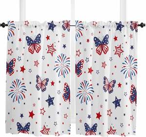 Rideaux de cuisine pour le 4 juillet, Jour de l'Indépendance américaine, pour la décoration de cafés, rideaux de fenêtre, 2 panneaux - Product Image 1