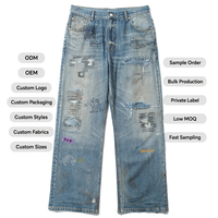 Jeans pour hommes en gros, fabricant OEM ODM, personnalisation, pantalons en denim déchirés à jambe droite, streetwear, fournisseur d'usine, prix d'achat en gros