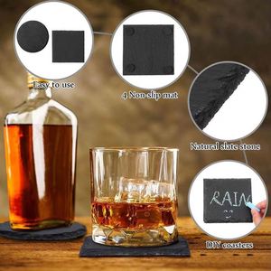 Custom logo Black Non-Slip Engraving Drink Slate Stone Bulk <b>Coasters</b> <b>Set</b> Wholesale Blank Promotion Gift Box With Holder - Product Image 3