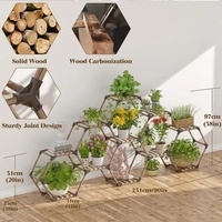 Support de Plantes Hexagonal en Bois d'Eucalyptus Écologique pour Intérieur avec Trous de Drainage, Auto-Arrosage, Créatif et Réglable pour la Maison