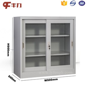 Armoire de classement en acier demi-hauteur H900mm avec 2 portes coulissantes en verre, casier de rangement métallique pour dossiers de bureau - Product Image 3