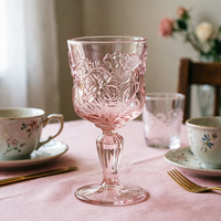 Geëmbosseerde vintage glazen kelken, solide, meerkleurig, geperst orchideeënbloemmotief, duurzaam en stijlvol voor feestjes