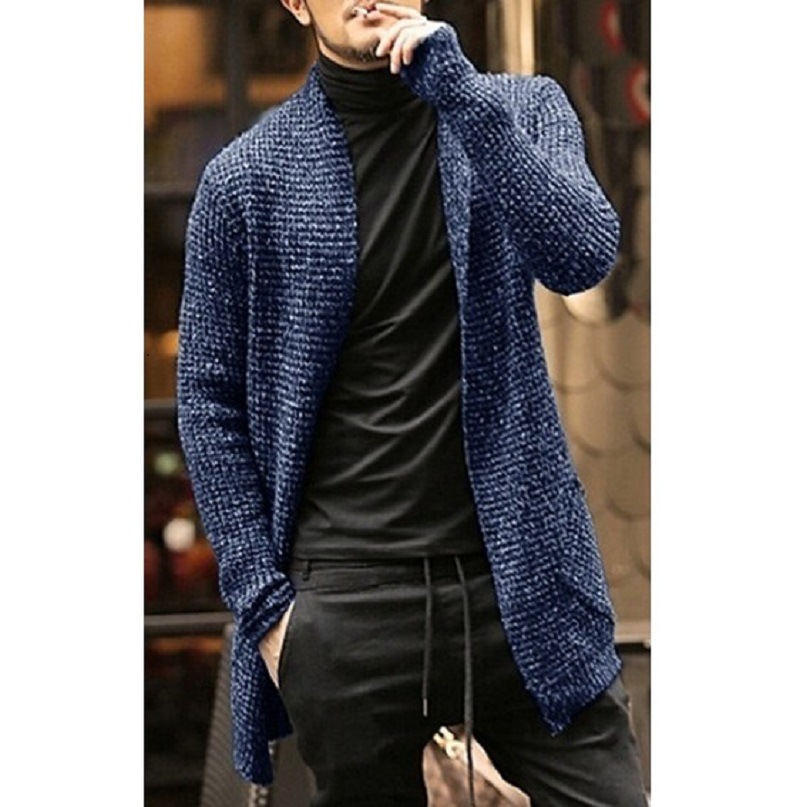 CS042 High quality luxury jacket man solid fashion knit men long casual cardigan sweater