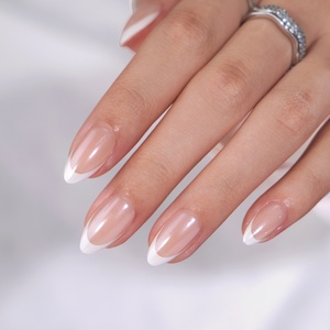 BTArtbox Short Almond Artificial Fingernails Soft Gel Laser French Tip Press on <b>Nails</b> Wholesale Handmade Fake False <b>Nails</b> <b>Set</b> - Product Image 2