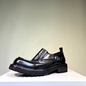 Chaussures Derby Homme en Cuir Rétro Vieilli à Semelle Épaisse Rehaussante et Bout Rond, Style Décontracté, avec Boucle, Idéales pour Mariage et Automne - Product Image 2