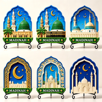 Plaque Murale Islamique en Résine Embossée, Souvenir de la Mosquée du Prophète de Médine, Dôme Vert, Minaret, Croissant de Lune, Vente en Gros OEM