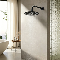 Ensemble de douche mural rond en acier inoxydable antirouille noir Metalique 250002-BK de 8 pouces avec bras de raccordement