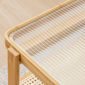 Nordic Minimalist Coffee <b>Table</b> Tempered <b>Glass</b> Double Layer Rattan For Small Apartments Living Room Furniture - Product Image 4