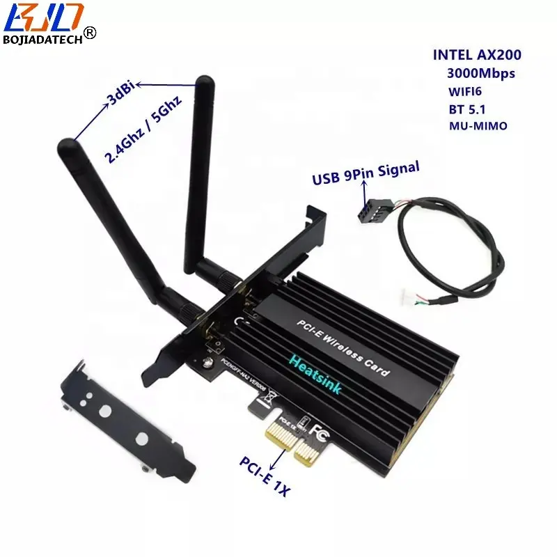 Network Adapter 3000Mbps 2.4Ghz 5.8Ghz Desktop Gaming Wifi Adapter BT 5.1 WIFI6 MU-MIMO PCI-E PCIe 1X Wireless Network Card AX200