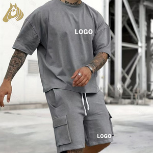 Conjunto de Camisetas Masculinas de 2 Peças por Atacado, Respirável, com Logo Personalizado, Impressão Digital, Moda de Rua, Etiqueta Privada - Product Image 1