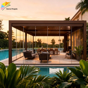 Pergola rétractable de luxe européenne 20x20 en aluminium électrique motorisée avec éclairage LED solaire pour jardin, patio et balcon - Product Image 2