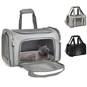Trasportini per animali all'ingrosso nero grigio borsa da viaggio per animali domestici approvata dalla compagnia aerea borsa per gatti borsa morbida per cani e gatti